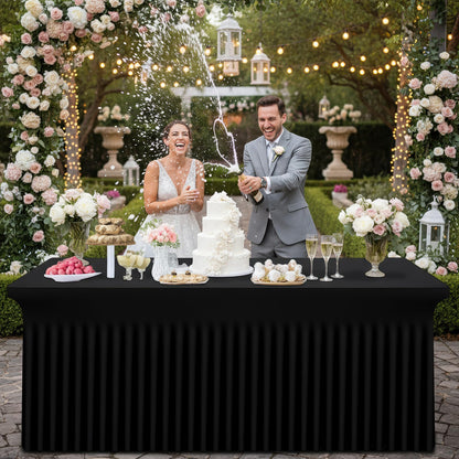 Smiry Spandex Tablecloth, Elastic Fitted Stretch Tablecloth for 6FT Rectangle Tables, Waterproof Washable Table Cover Skirt for Outdoor, Wedding, Banquet & Parties (Black, 72Lx30Wx30H Inch)