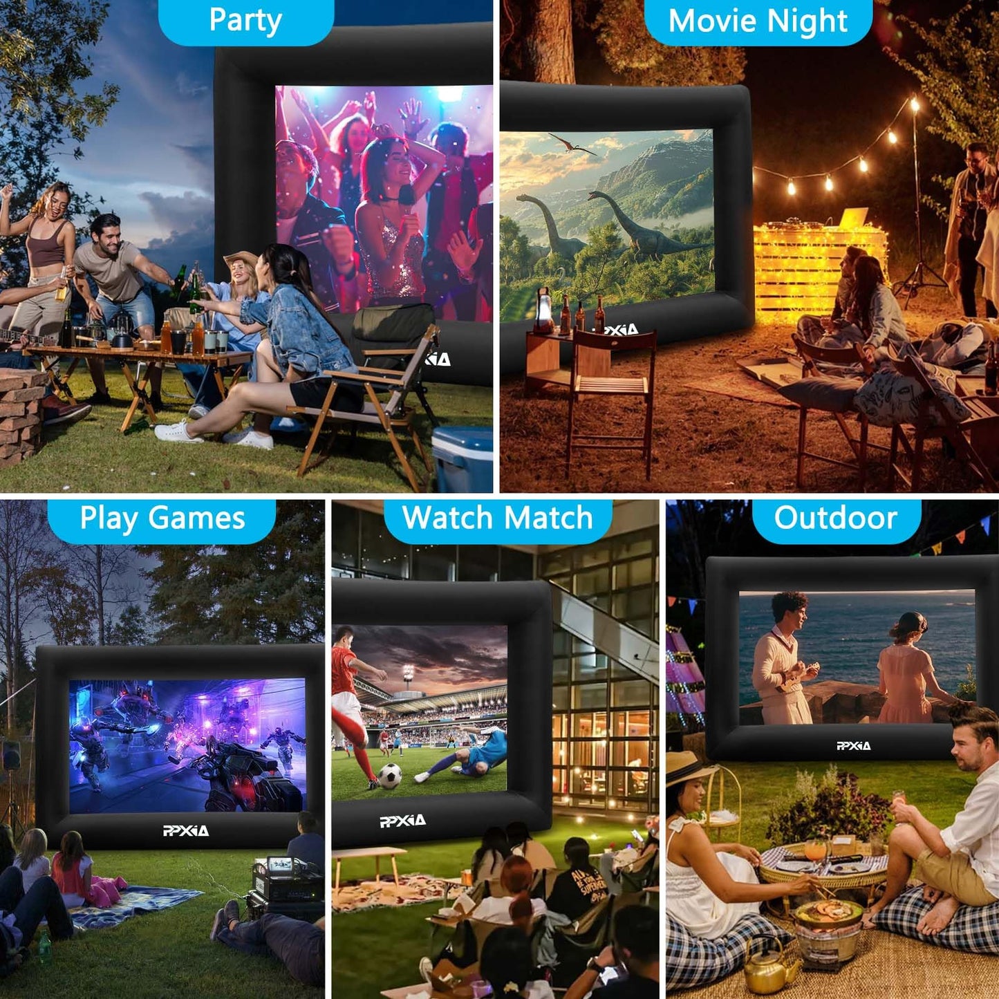 PPXIA Inflatable Movie Screen Outdoor Projector Screen for Outside 20ft, Blow Up Screens Front and Rear Projection with Air Blower, Best for Movie Nights Backyard Home Theater Pool Party