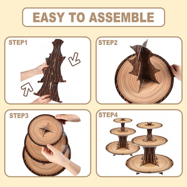 PANGU 2 Pack Rustic Wood Cupcake Stand for Party, 3-Tier Cardboard Cupcake Tower Holder for Baby Shower, Birthday, Camping, Safari Theme, Woodland Party Decorations, Dessert Display Tray (Wood Grain Look)