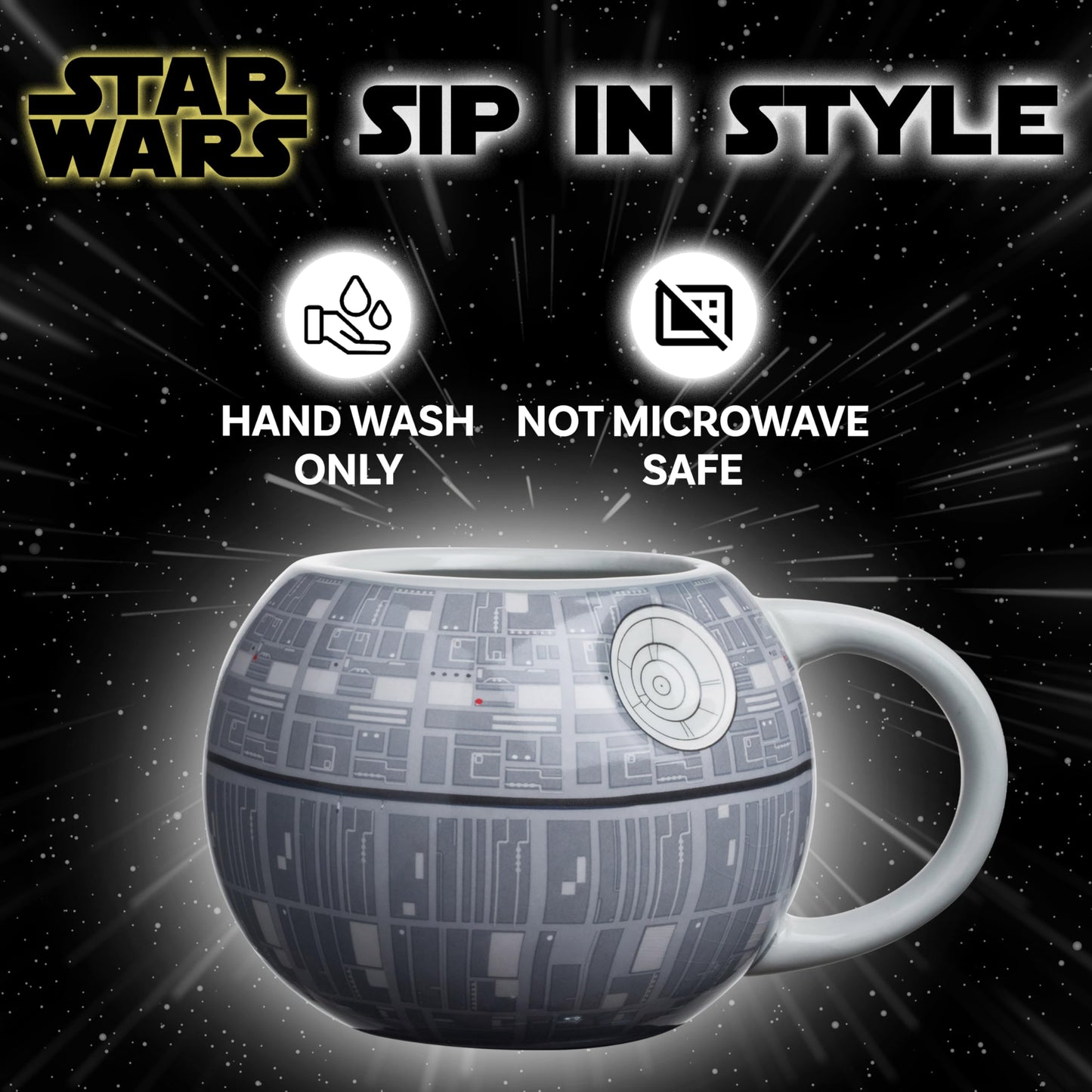 Silver Buffalo Star Wars Todesstern 3D-geformter Keramikbecher für Cappuccino, Latte oder heißen Tee, 590 ml, Grau-Mehrfarbig SV9195