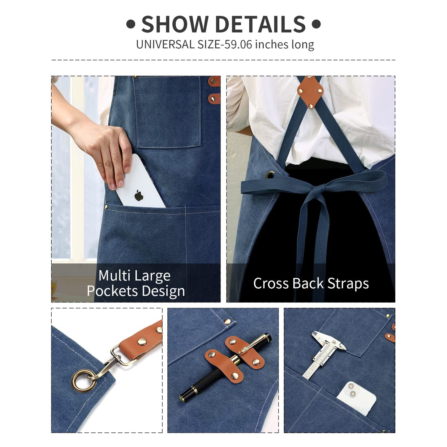 ZOMAO Kochschürze, Baumwoll-Canvas-Schürze mit gekreuztem Rückenteil und Taschen für Damen und Herren, verstellbare Träger und große Taschen, Küchenschürze zum Kochen und Backen 