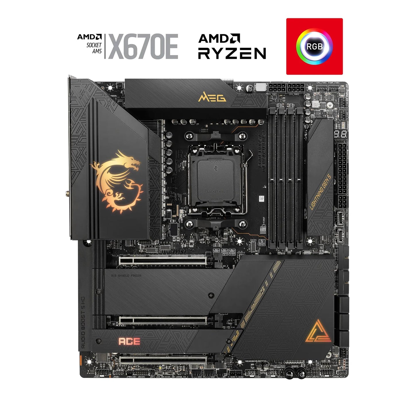 MSI MEG X670E ACE Gaming Motherboard (AMD Ryzen 9000/8000/7000 Series Processors, AM5, DDR5, PCIe 5.0, SATA 6Gb/s, M.2, USB 3.2 Gen 2, Wi-Fi 6E, Bluetooth 5.3, HDMI/DP, EATX)