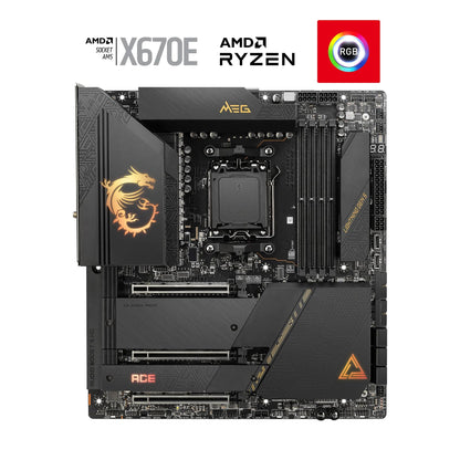 MSI MEG X670E ACE Gaming Motherboard (AMD Ryzen 9000/8000/7000 Series Processors, AM5, DDR5, PCIe 5.0, SATA 6Gb/s, M.2, USB 3.2 Gen 2, Wi-Fi 6E, Bluetooth 5.3, HDMI/DP, EATX)