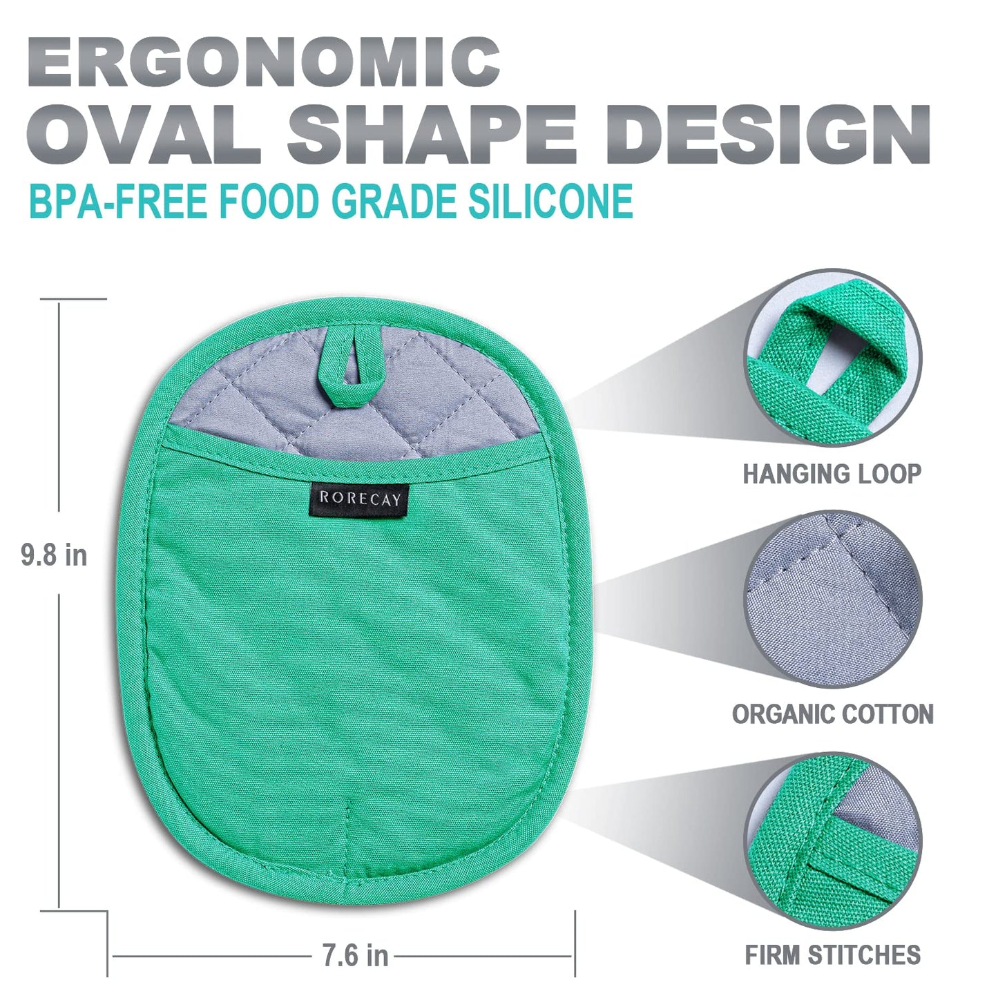 2er-Pack Silikon-Topflappen für die Küche, hitzebeständig bis 260 °C, rutschfeste, große Topflappen mit Tasche, gesteppte Untersetzer für heiße Töpfe und Pfannen auf der Arbeitsplatte (Grau) 