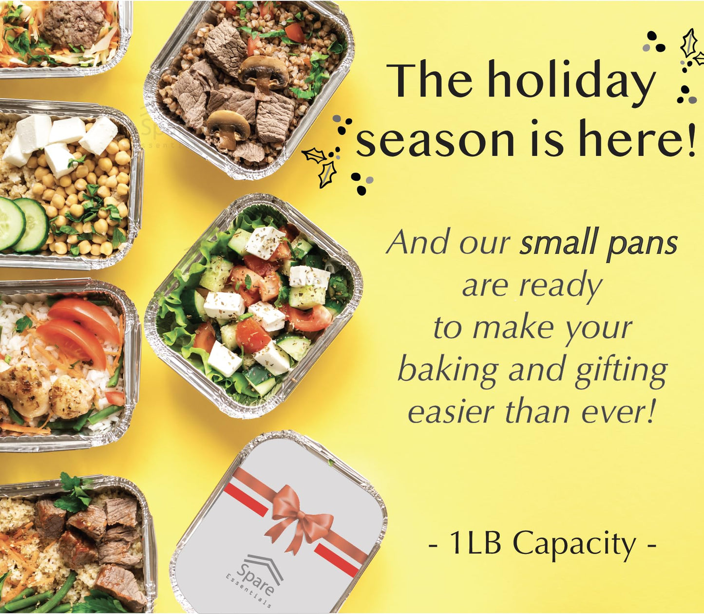 Spare Essentials 55 Pack - Small Foil Pans with Lids - To Go Food Containers with Lids 1lb Mini Aluminum Pans Freezer Safe Foil Take out Trays Heat proof Aluminum Meal Prep Containers 5.5x4.5x1.9 in