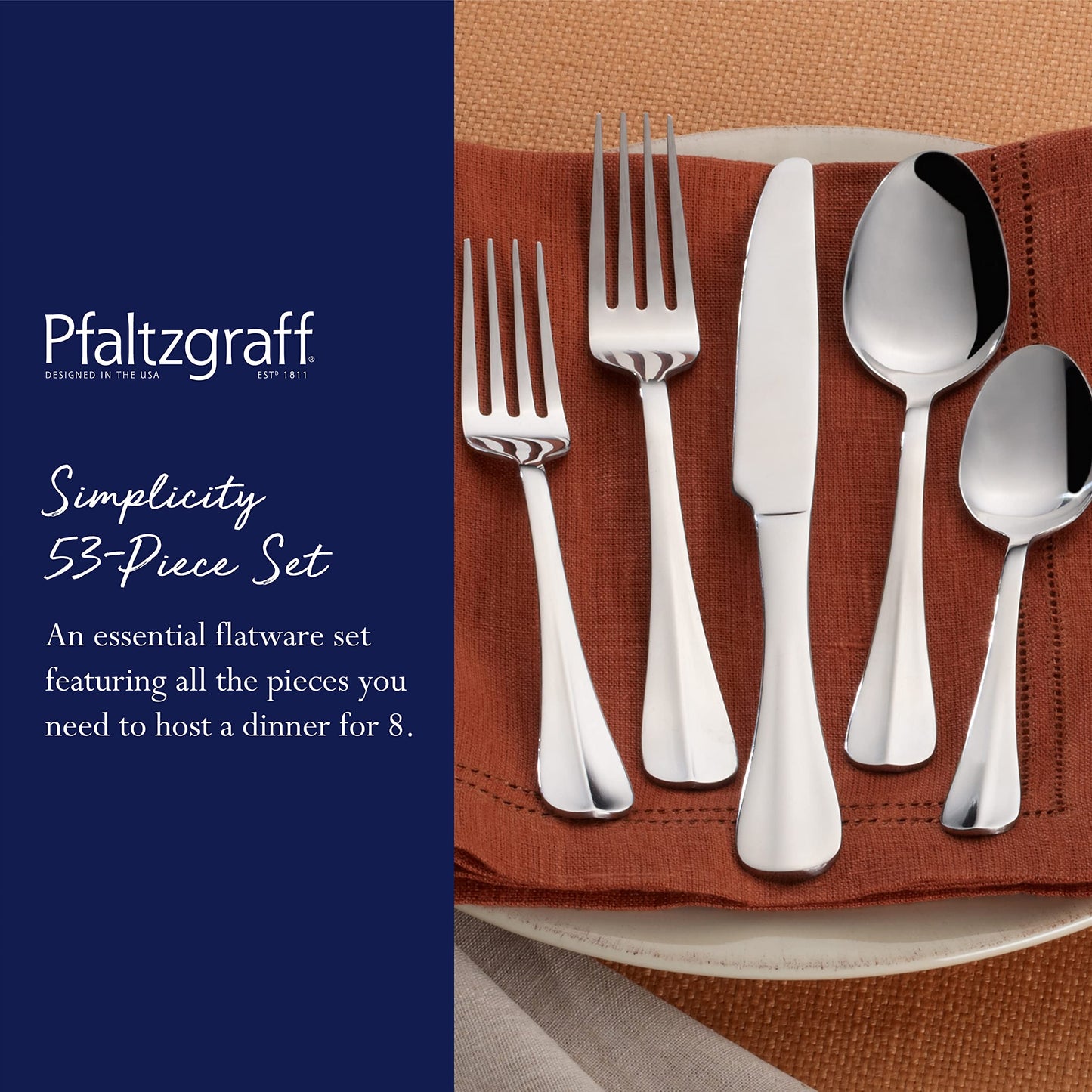Pfaltzgraff Everyday Simplicity 53-teiliges Edelstahl-Besteckset, Service für 8 Personen