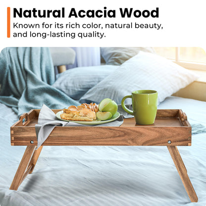 Taxenxar Extra Large Folding Bed Tray Table, 22’’ x 14’’ Acacia Wood Breakfast Tray, Food Serving Tray with Legs for Eating in Bed