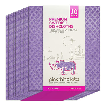 Swedish Dishcloths – Eco-Friendly Reusable Kitchen Towels – 10 Pack Cleaning Cloths for Dishes, Counters & Surfaces – Super Absorbent, Compostable, Zero-Waste Alternative