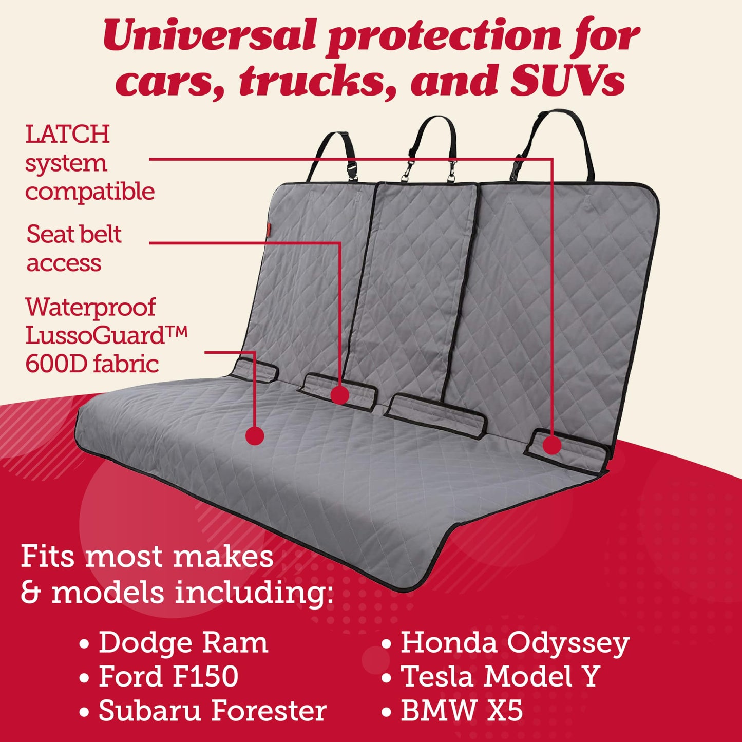 Lusso Gear Dog Car Seat Cover - Waterproof Non-Slip Car Back Seat Protector - Rear Car Seat Cover for Dogs - Universal Fit for Sedans Trucks SUVs - Scratchproof Backseat Car Cover - Machine Washable