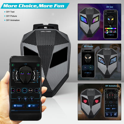 Crelander LED Knight Rucksack, 19-Zoll-Motorradrucksack mit App-Steuerung, programmierbarem Vollfarbdisplay, wasserdicht, großes Fassungsvermögen, Hartschalen-Helmtasche, DIY-Pixel-Art-Animations-Laptop-Tagesrucksack 