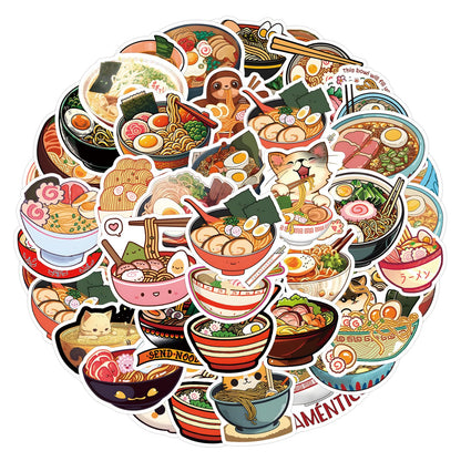 Ramen Stickers for Water Bottle and Laptop 55PCS Yummy Japanese Food Stickers, Foodie Party Favors & Decorations, Waterproof Vinyl Noodle Decals, Cute Ramen Stickers Laptop Decals