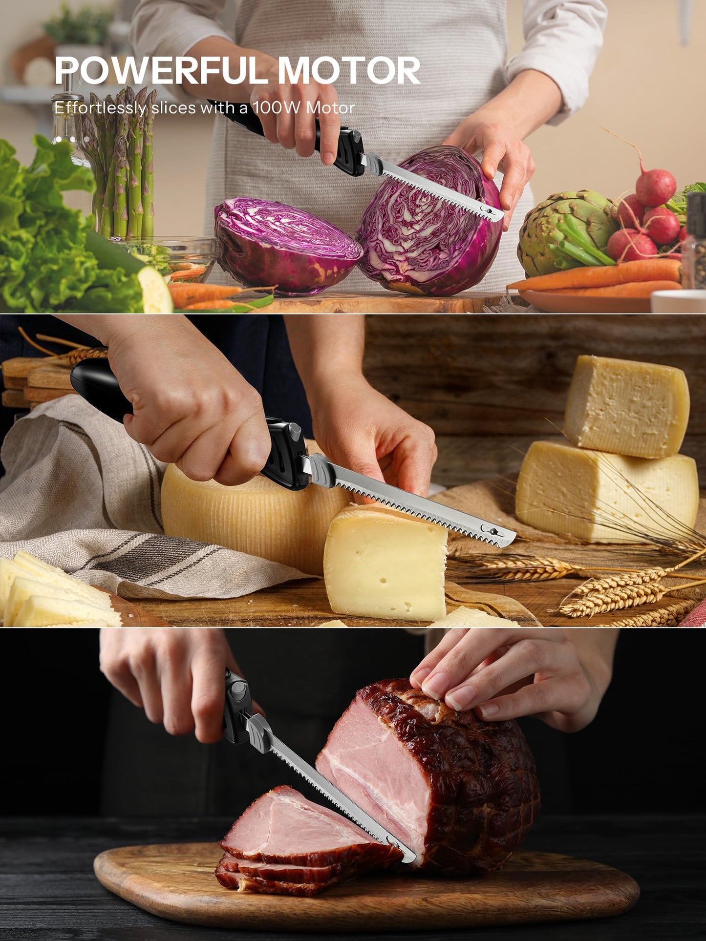Reemix Electric Knife, Z3042 Electric Knife Set for Carving Meats, Poultry, Bread, Crafting Foam & More, 2 Blades for Meats & Bread, Fork Included (Black)