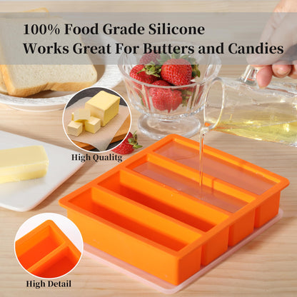 OHOLA Silicone Butter Mold Tray with Lids, Non-Stick for Chocolate, Energy Bars and Cake (1Pack, Stylish Orange Color)