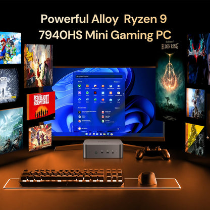 Reatan Mini PC Gaming AI AMD Ryzen 9 7940HS 64GB DDR5 2TB(2 * 1TB) NVME SSD 5600 MHz RAM, Desktop Mini Computers, Radeon 780M Graphics, 2.5Gbps LAN, USB4, HDMI 2.1, 8K USB 4.0 Wi-Fi 6E/BT5.3