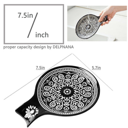Löffelablage aus Keramik, Kochlöffelhalter für Küchenarbeitsplatte/Herd/Esstisch, modernes Landhausdekor, groß (blau) 