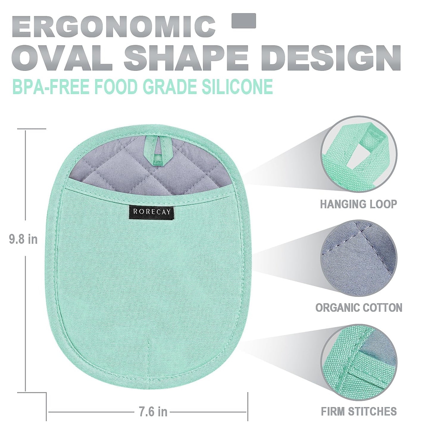 2er-Pack Silikon-Topflappen für die Küche, hitzebeständig bis 260 °C, rutschfeste, große Topflappen mit Tasche, gesteppte Untersetzer für heiße Töpfe und Pfannen auf der Arbeitsplatte (Grau) 