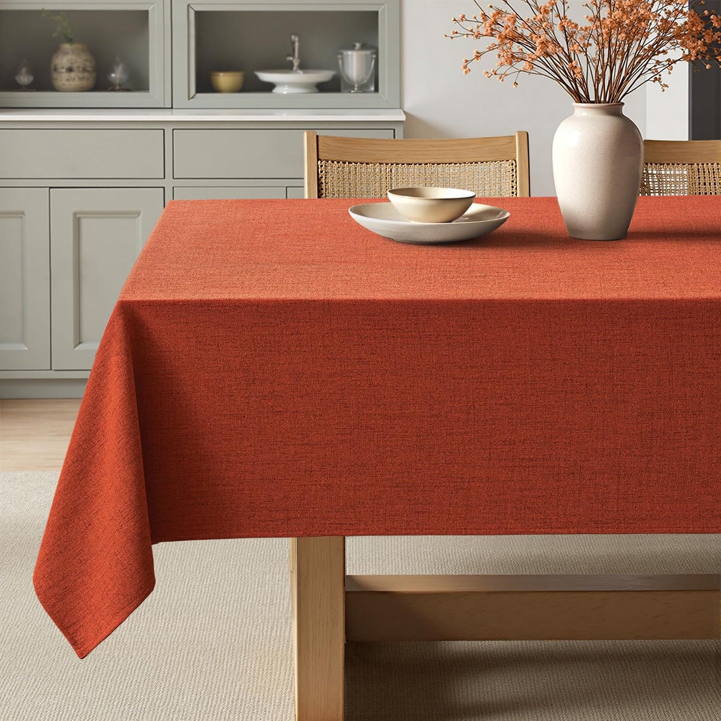 MIULEE Tischdecke aus Leinen-Polyester in gebranntem Orange, 60 x 84 Zoll (ca. 152 x 213 cm), rechteckig, wasserdicht, fleckenabweisend und knitterarm, ideal für Herbstfeste, Thanksgiving und Hochzeiten.