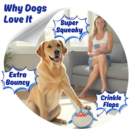 PeppyPawz 3 in 1 Squeaky Soft Plush Durable Dog Chew Toy for Aggressive Chewers, No Stuffing Interactive Tough Rip & Reveal Crinkle Shark Ball in Gift Box for Christmas, Puppy, Small & Large Breed Pet