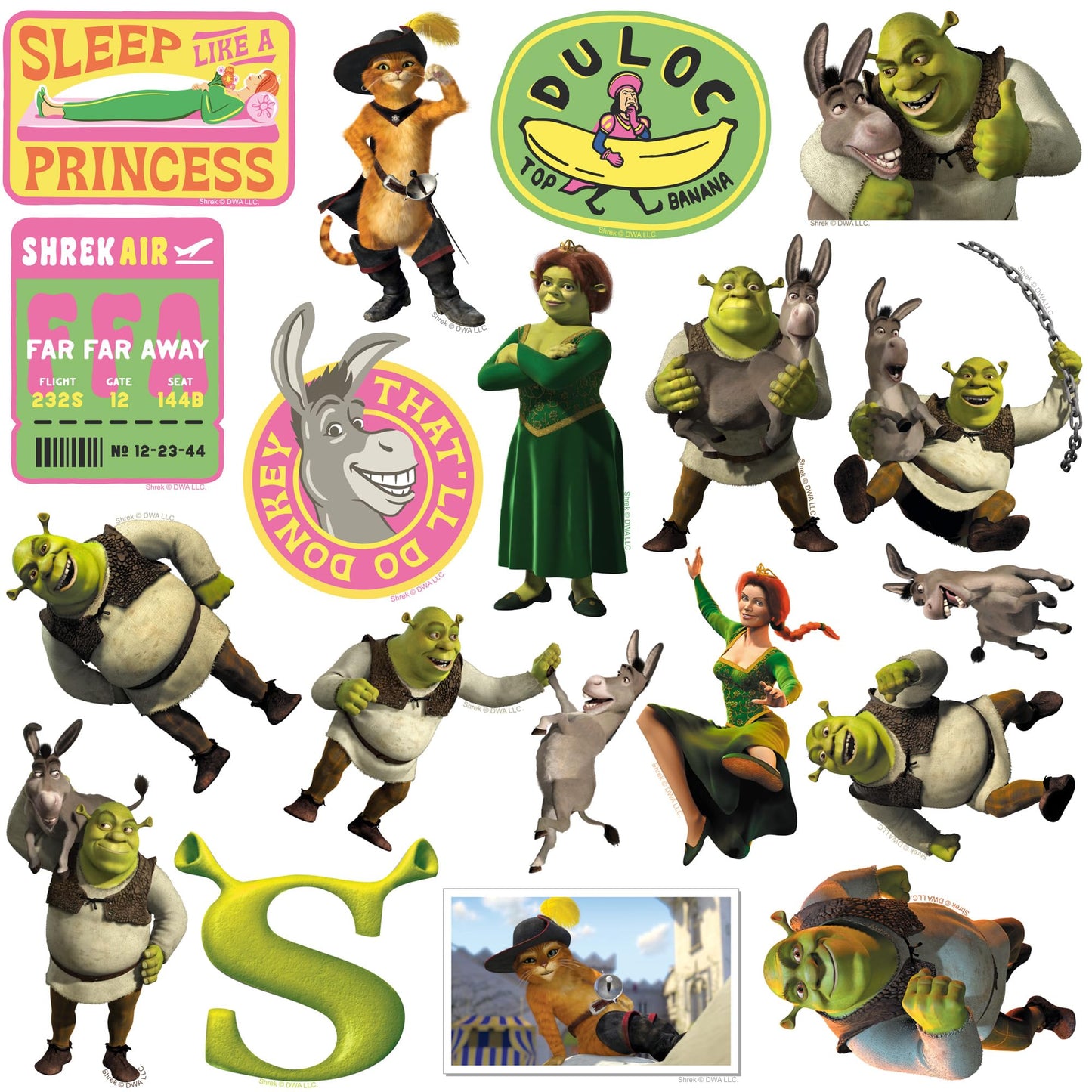 Shrek 2 50ct Vinyl Large Deluxe Stickers Variety Pack - Laptop, Water Bottle, Scrapbooking, Tablet, Skateboard, Indoor/Outdoor
