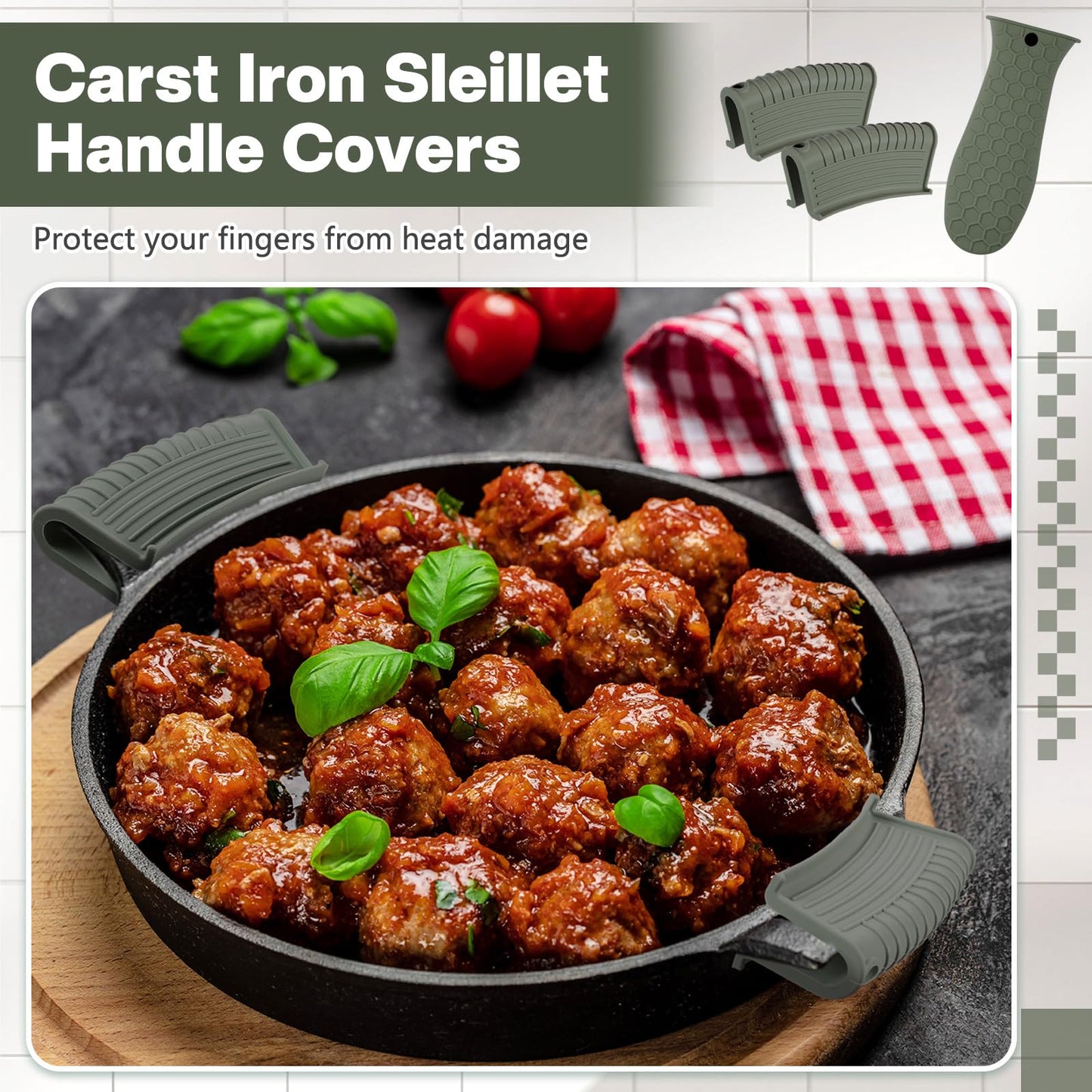 Patelai 8 Pcs Silicone Pot Holders Set Cast Iron Handle Cover Heat Resistant Pot Handle Covers Potholder Non Slip Reusable Pan Sleeve for Frying Pan Kitchen Supplies(Black)