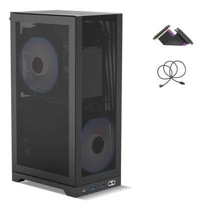 ShinySnake L300 Mesh Mini-ITX Gaming PC Case - 8.5L Ultra-Compact High Airflow SFF, Vertical GPU Mount up to 325mm, SFX/SFX-L PSU & 120mm Cooler Compatible - PCIe 3.0 Riser & DP 1.4 Cable, Black