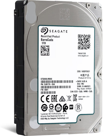 Seagate BarraCuda Internal Hard Drive 5TB SATA 6Gb/s 128MB Cache 2.5-Inch 15mm (ST5000LM000) (Renewed)