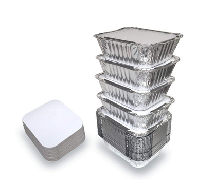 Spare Essentials 55 Pack - Small Foil Pans with Lids - To Go Food Containers with Lids 1lb Mini Aluminum Pans Freezer Safe Foil Take out Trays Heat proof Aluminum Meal Prep Containers 5.5x4.5x1.9 in
