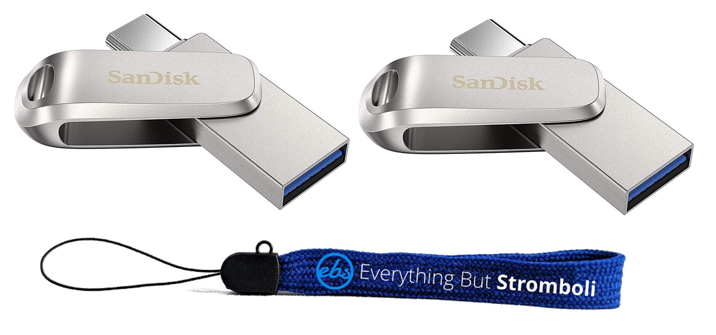 SanDisk 1 TB USB-Stick (2er-Pack) Ultra Dual Drive Luxe USB Typ-C für Smartphones, Tablets und Computer – High-Speed ​​USB 3.1 (SDDDC4-1T00-G46) inklusive (1) Everything But Stromboli Lanyard