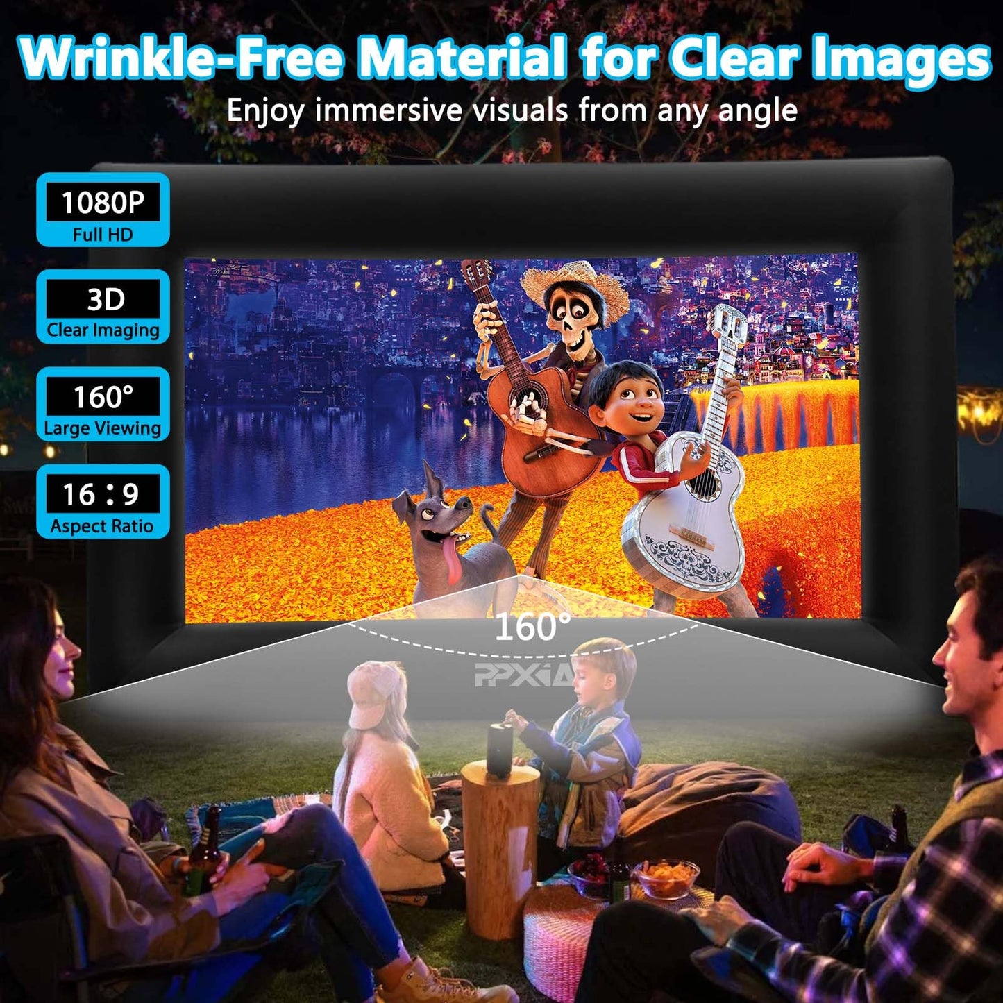 PPXIA Inflatable Movie Screen Outdoor Projector Screen for Outside 20ft, Blow Up Screens Front and Rear Projection with Air Blower, Best for Movie Nights Backyard Home Theater Pool Party