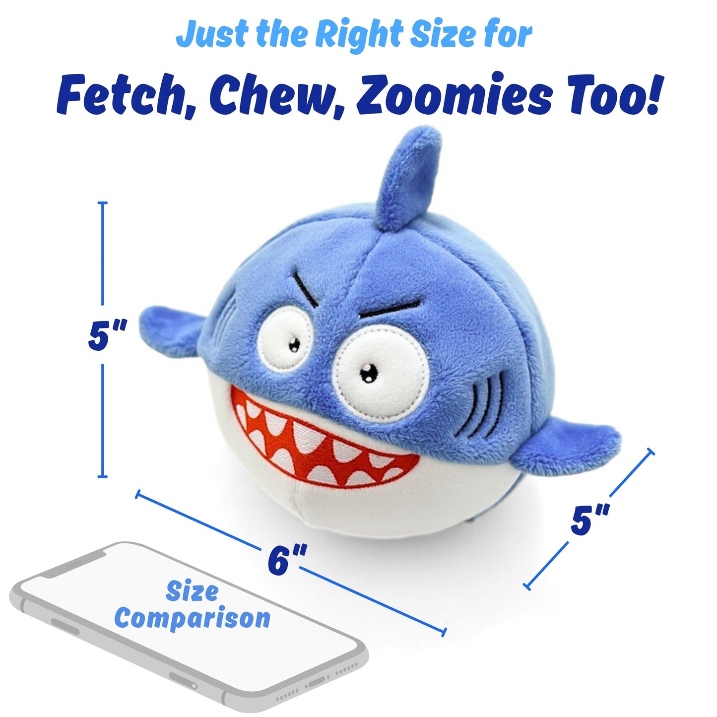 PeppyPawz 3 in 1 Squeaky Soft Plush Durable Dog Chew Toy for Aggressive Chewers, No Stuffing Interactive Tough Rip & Reveal Crinkle Shark Ball in Gift Box for Christmas, Puppy, Small & Large Breed Pet