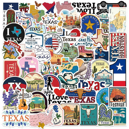 Texas Stickers |55Pcs TX Travel Waterproof Vinyl Decals for Water Bottles Cup Computer Mobile Phone Skateboard Guitar