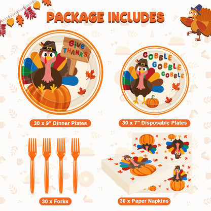 QZYL 120 PCS Thanksgiving Plates and Napkins, Disposable Thanksgiving Paper Plates, 9" and 7" Fall Party Tableware, Round Turkey Pumpkins Decorations for Harvest Banquet Decor Holiday Party Supplies