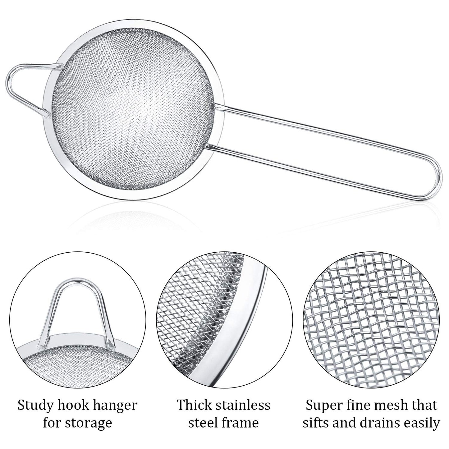 Patelai 3 Pieces Tea Strainers Cocktail Strainer Stainless Steel Fine Mesh Strainer Colander Conical Food Loose Tea Filter Practical Bar Colander Tool