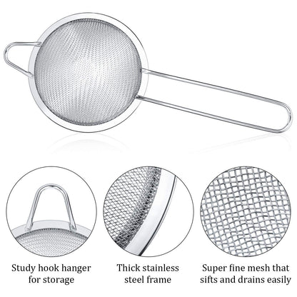 Patelai 3 Pieces Tea Strainers Cocktail Strainer Stainless Steel Fine Mesh Strainer Colander Conical Food Loose Tea Filter Practical Bar Colander Tool