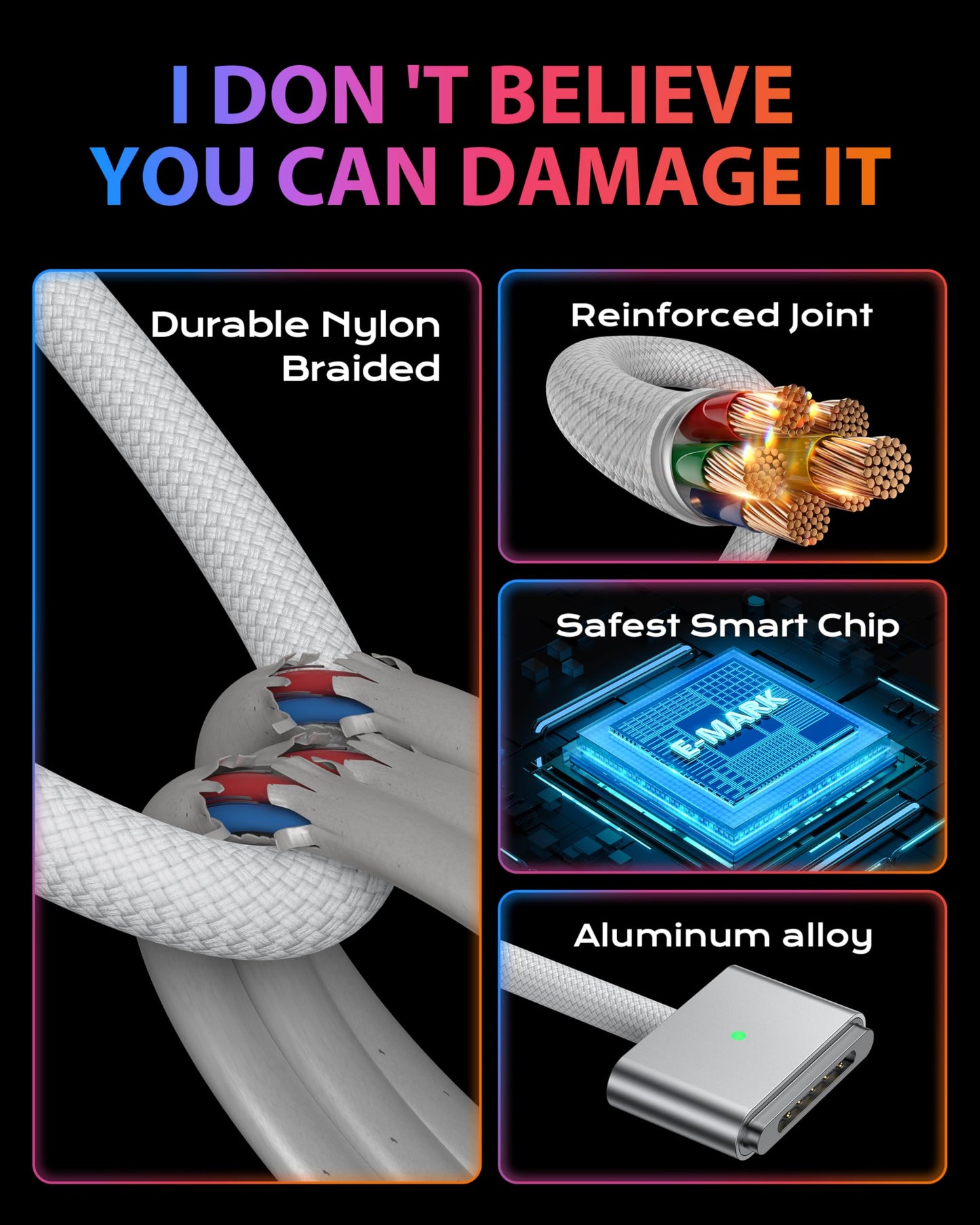 Stouchi USB-C to Magnetic 3 Cable (6.6ft), 140W Fast Charging for MacBook Air (15''/13'' M4 2025, M3 2024, M2 2023, M2 2022), Pro (16"/14" 2024/2023/2021)- White