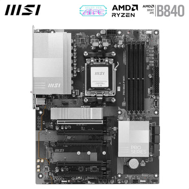 MSI PRO B840-P WiFi Motherboard, ATX - Supports AMD Ryzen 9000/8000 / 7000 Processors, AM5 - DDR5 Memory Boost (8000+ MT/s OC), PCIe 4.0 x16, M.2 Gen4, Wi-Fi 7, 2.5G LAN
