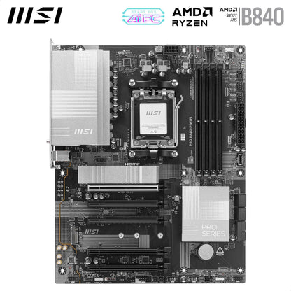 MSI PRO B840-P WiFi Motherboard, ATX - Supports AMD Ryzen 9000/8000 / 7000 Processors, AM5 - DDR5 Memory Boost (8000+ MT/s OC), PCIe 4.0 x16, M.2 Gen4, Wi-Fi 7, 2.5G LAN