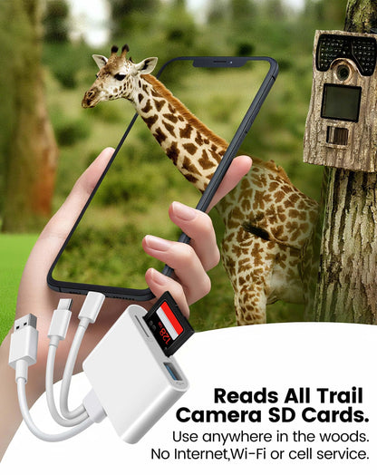 SD Card Reader for iPhone iPad Mac, Lightening & USB-C & USB-A 3 in 1 Memory SD Card Adapter, Support SD/MicroSD/USB OTG, High-Speed Trail Camera Card Viewer,Portable No App Plug & Play