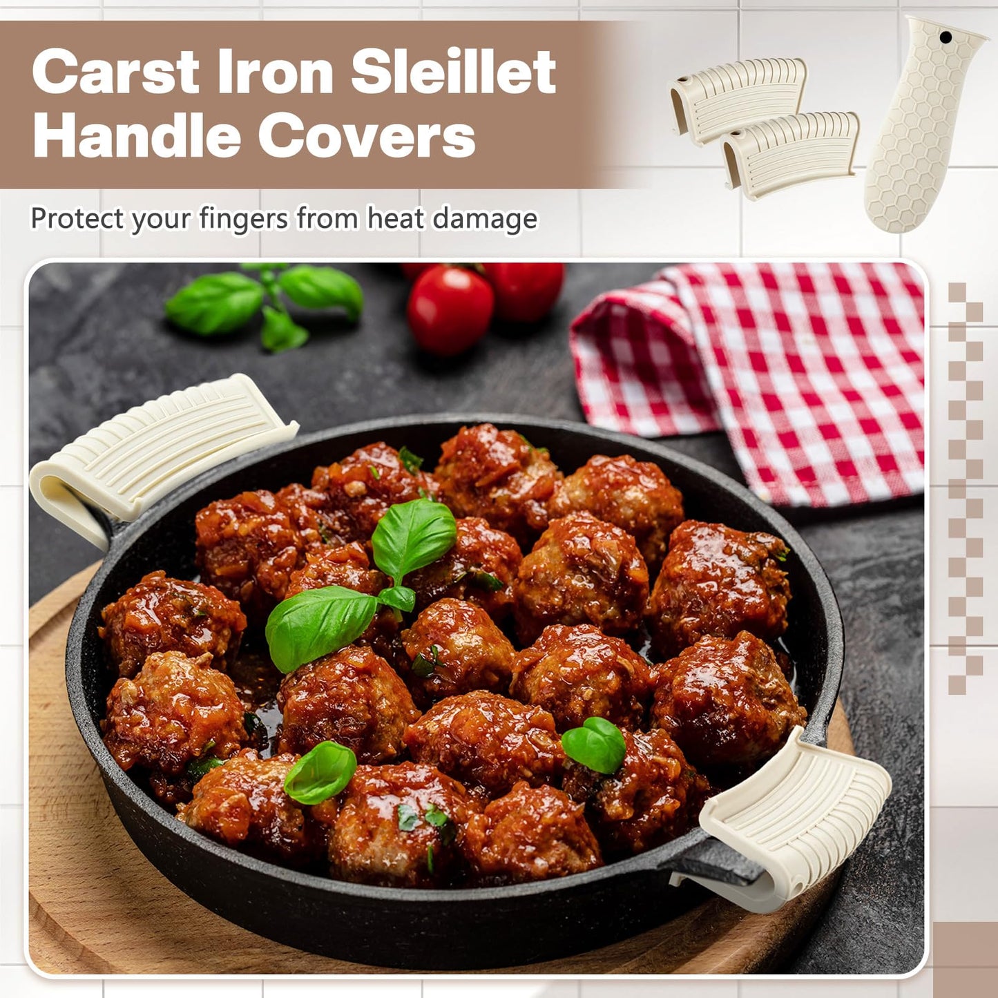 Patelai 8 Pcs Silicone Pot Holders Set Cast Iron Handle Cover Heat Resistant Pot Handle Covers Potholder Non Slip Reusable Pan Sleeve for Frying Pan Kitchen Supplies(Black)