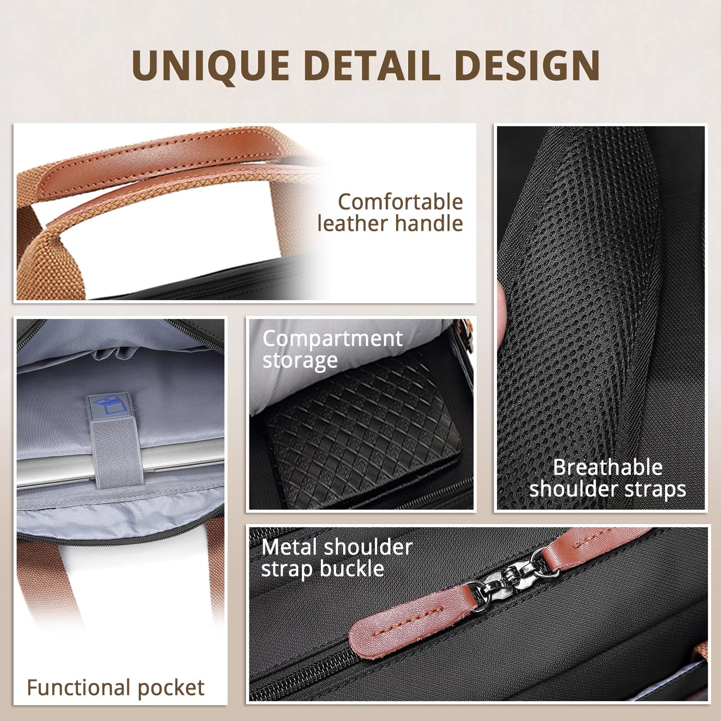 MOLNIA 3 in 1 Laptop Bag for Men, 17.3 Inch Work Bags for Men, Laptop Backpack, Briefcases, Messenger Bag, Computer Bags for Laptops for Men Women, Black