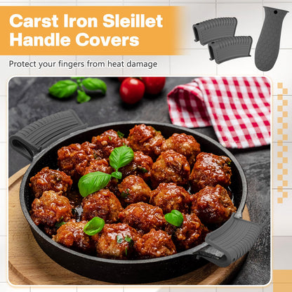 Patelai 8 Pcs Silicone Pot Holders Set Cast Iron Handle Cover Heat Resistant Pot Handle Covers Potholder Non Slip Reusable Pan Sleeve for Frying Pan Kitchen Supplies(Black)