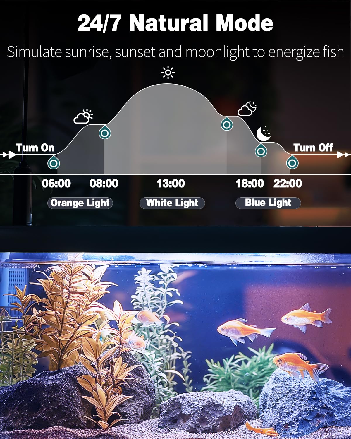 Pawfly 5 W Aquarium LED Light 8 Inch 24/7 Fish Tank Light with Full Spectrum Brilliant White Blue Red Green Lights Multi-Colored LEDs with D/N Mode Single Color Effects Timer and Adjustable Brightness