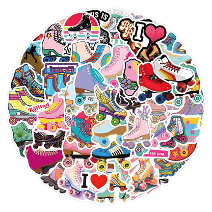 Roller Skating Stickers for Kids 55Pcs Love Rollerblade Waterproof Vinyl Decals for Cup Water Bottles Laptop Luggage Computer Mobile Phone Guitar Skateboard Luggage Phone Case Bicycle Decoration