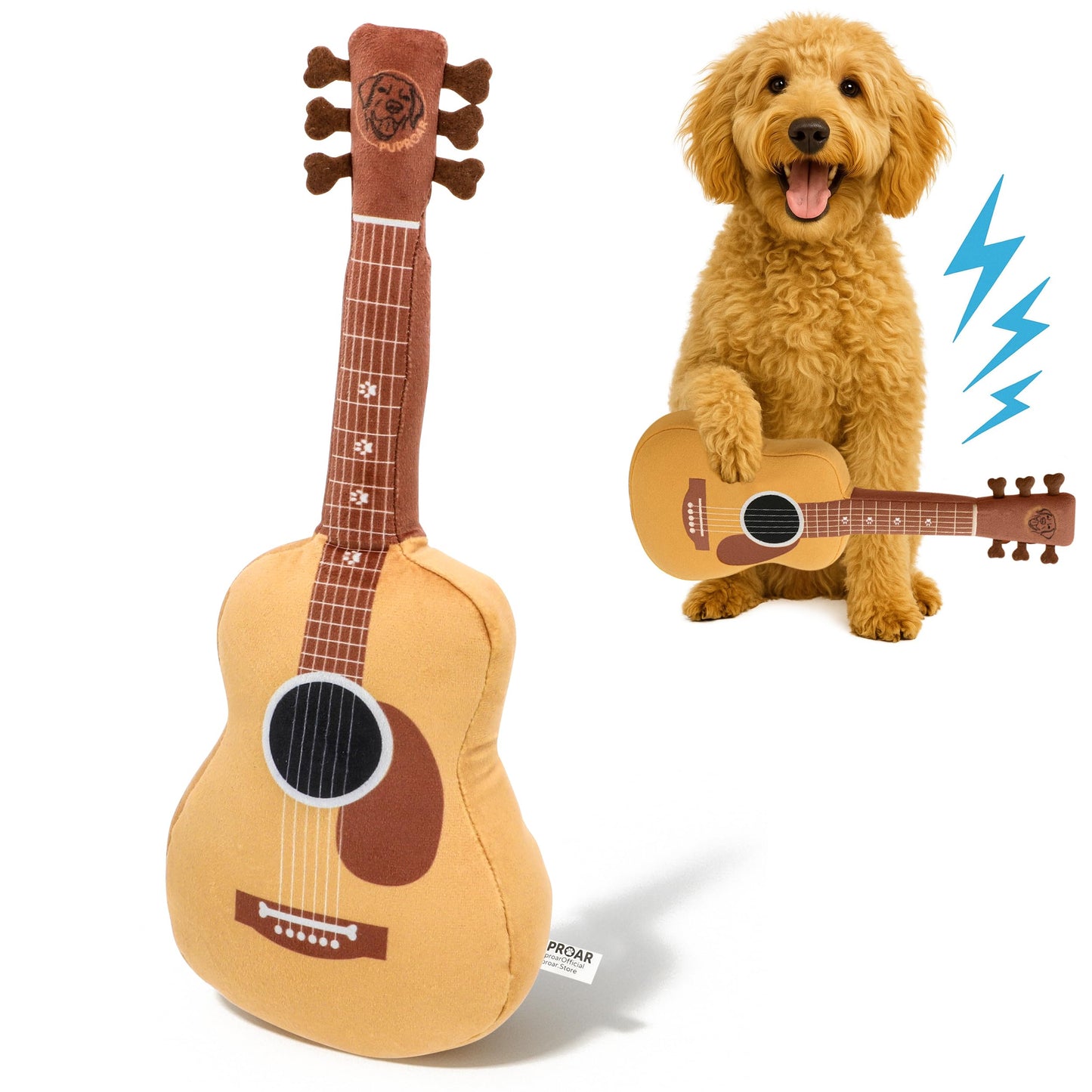 PUPROAR Acoustic Guitar Dog Toy - Christmas & Birthday Dog Gift, Interactive Squeaker & Crinkle, Plush & Cute, Fun Puppy Stocking Stuffer