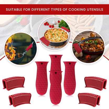 Patelai 8 Pcs Silicone Pot Holders Set Cast Iron Handle Cover Heat Resistant Pot Handle Covers Potholder Non Slip Reusable Pan Sleeve for Frying Pan Kitchen Supplies(Black)