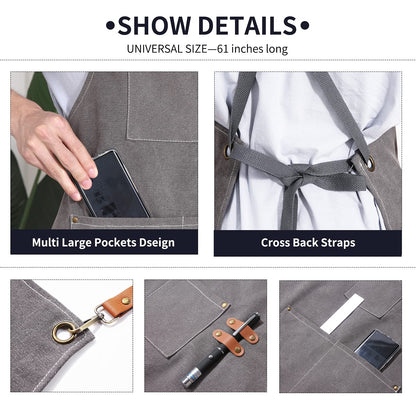 ZOMAO Kochschürze, Baumwoll-Canvas-Schürze mit gekreuztem Rückenteil und Taschen für Damen und Herren, verstellbare Träger und große Taschen, Küchenschürze zum Kochen und Backen 