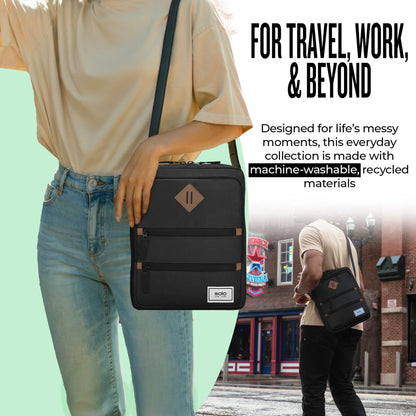 Solo New York Tablet Sling Bag for Women & Men - Crossbody Bag for Travel, Walking, & Hiking, Adjustable Shoulder Strap, Front Zippered Pockets, Fits 13" Tablets & 14" Laptops - Hydro, Black