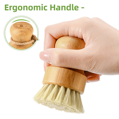 SUBEKYU Bamboo Dish Scrub Brush for Kitchen Sink, Natural Wooden Washing Dish Brush Scrubber with Sisal Bristles for Household Cleaning, Cast Iron Pots, Pans and Vegetables