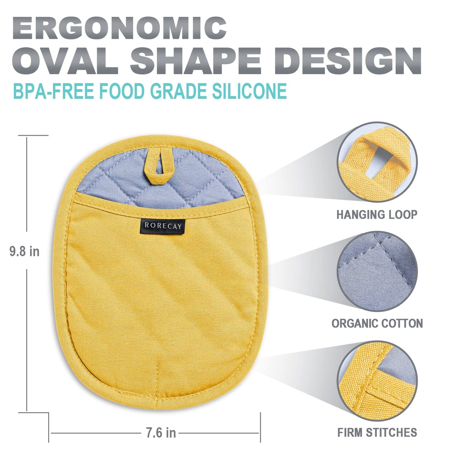 2er-Pack Silikon-Topflappen für die Küche, hitzebeständig bis 260 °C, rutschfeste, große Topflappen mit Tasche, gesteppte Untersetzer für heiße Töpfe und Pfannen auf der Arbeitsplatte (Grau) 