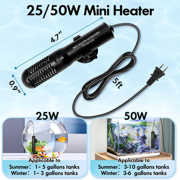 Orlushy 25W Small Submersible Aquarium Heater, Constant Temperature Betta Fish Tank Heater of 78℉for 1-6 Gallons Freshwater & Saltwater Tanks